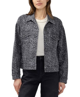 Women's Short Leopard-Print Denim Jacket