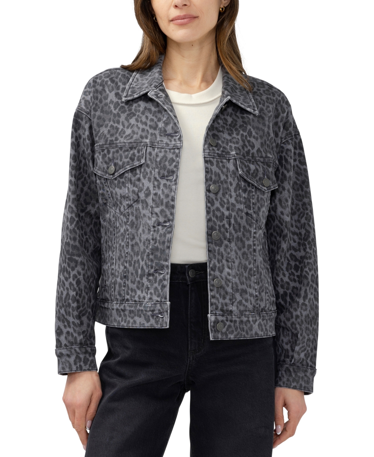 Silver Jeans Co. Women's Short Leopard-print Denim Jacket In Charcoal Leopard