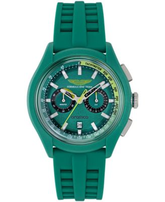 Men's Quartz Round Green Silicone Strap Watch 44mm