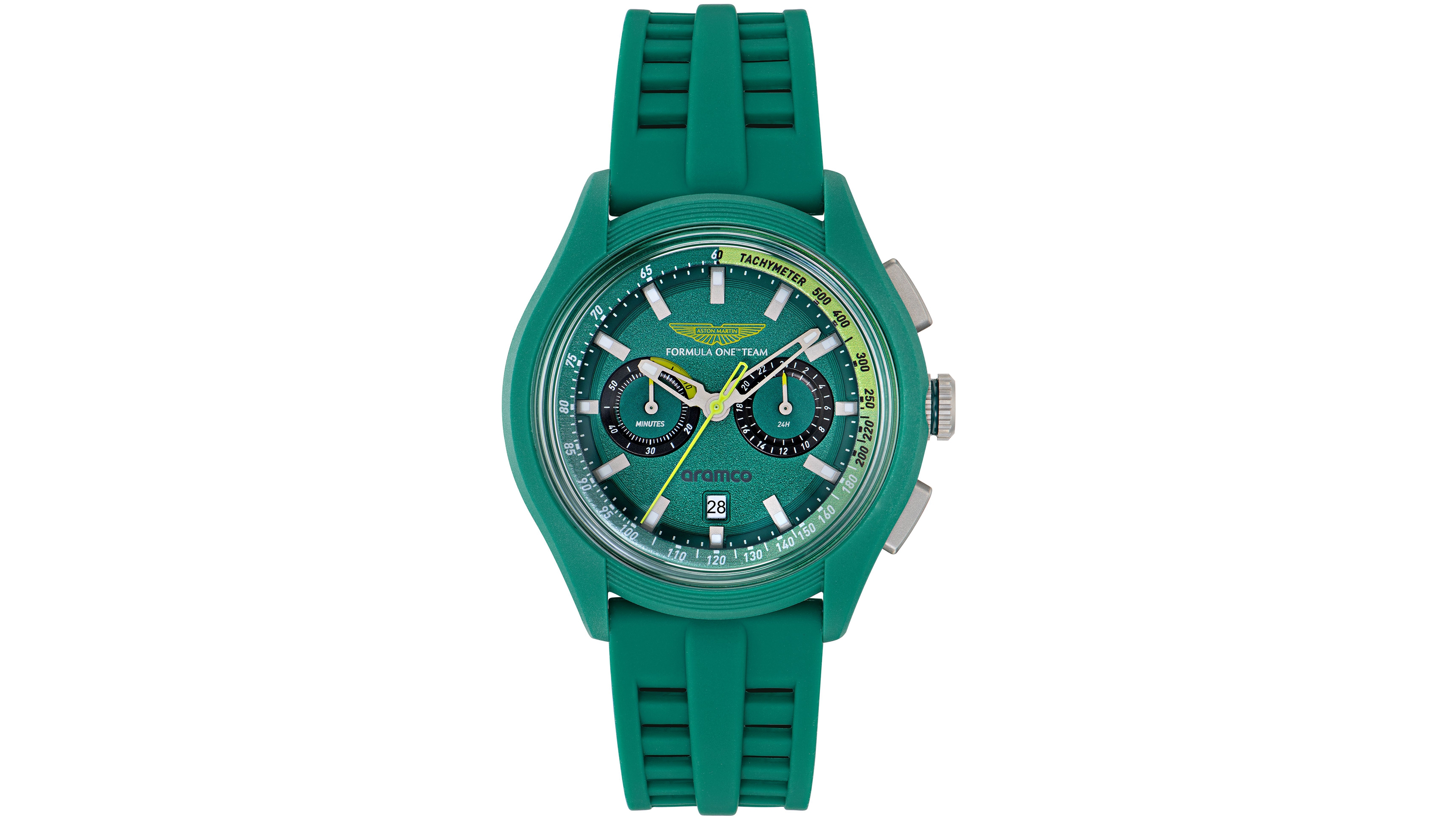 Aston Martin Men's Quartz Round Green Silicone Strap Watch 44mm