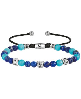 Men's Blue Lapis and Turquoise Beaded Adjustable Bracelet