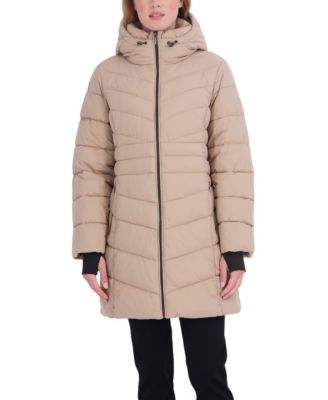 Women's 3/4 Hooded Stretch Puffer Coat