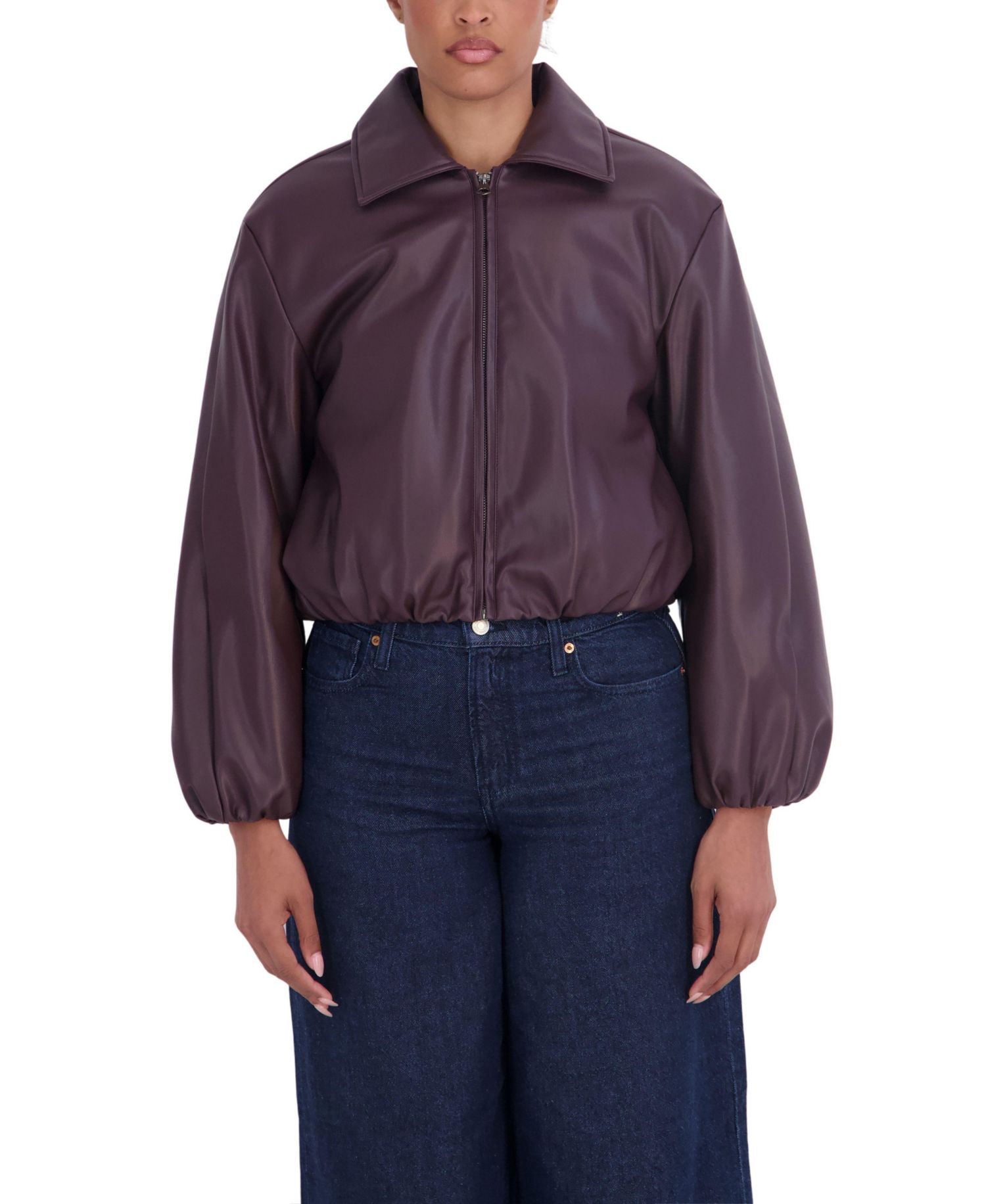 Women's Bubble Hem Bomber Faux Leather Coat