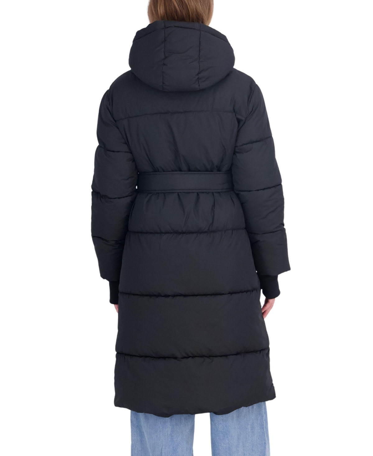 Sebby Collection Women's Long Hooded Belted Puffer Coat
