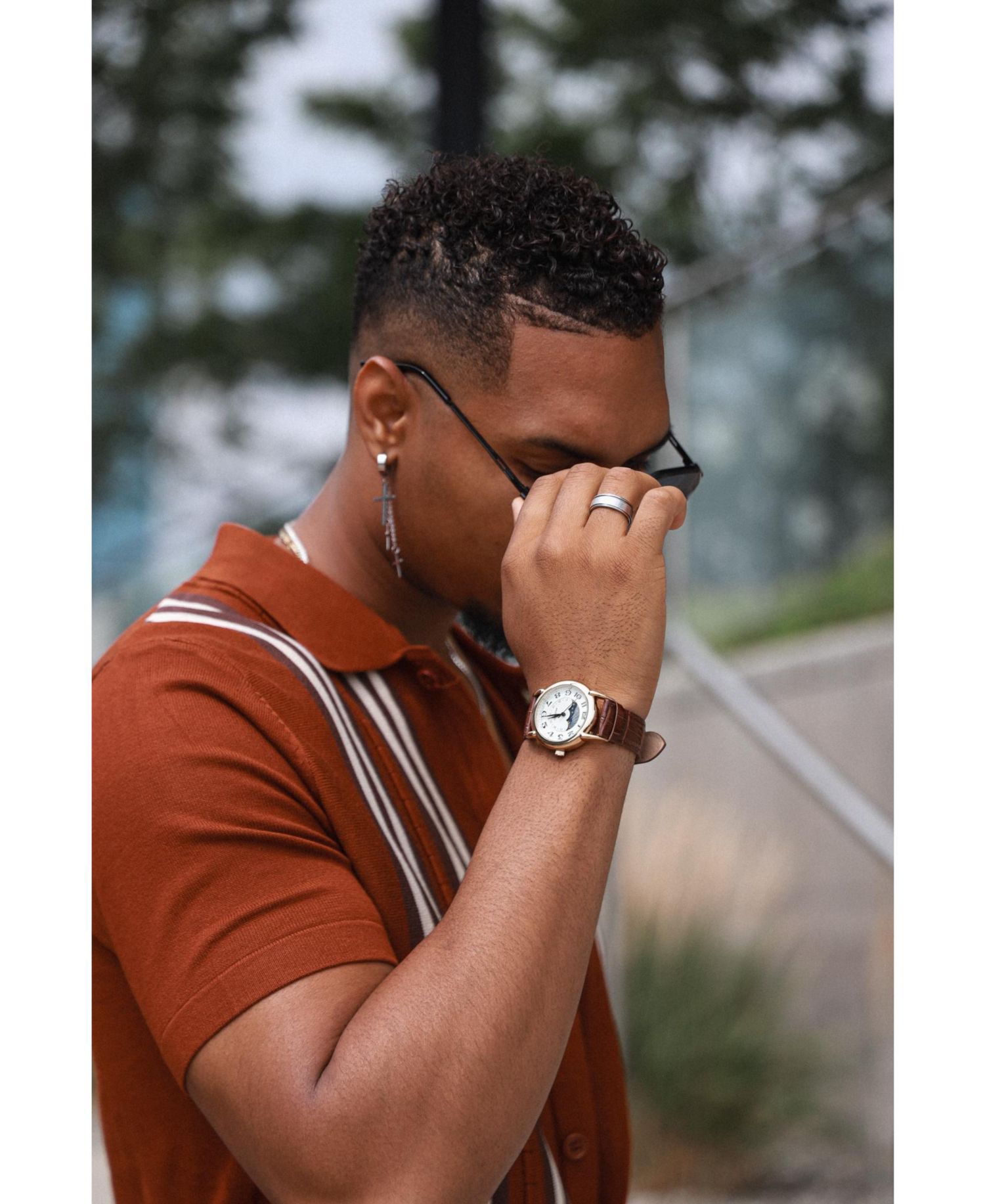 Men's 40mm Vintage Like White Dial Sun Moon Brown Leather Strap Watch