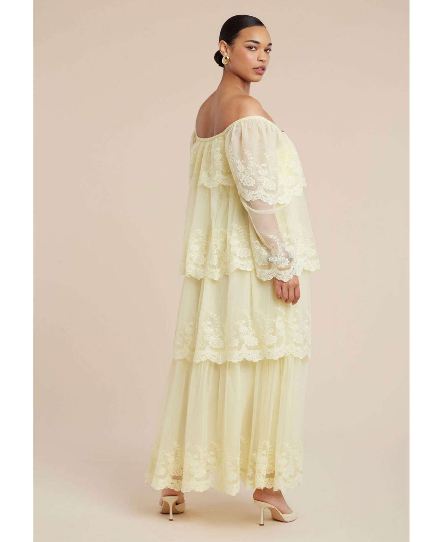 Plus Size Tiered Lace Off-the-Shoulder Maxi Dress