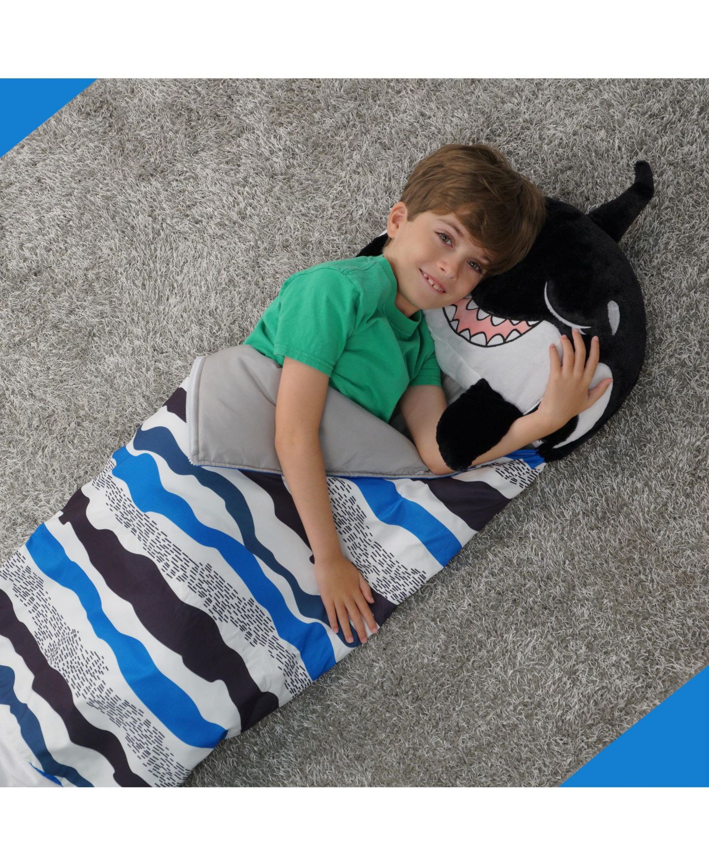 Детские мягкие игрушки Happy Nappers Ozzy The Shark Medium 2-in-1 Weighted-Arms Pillow and Sleeping Bag — фото 9