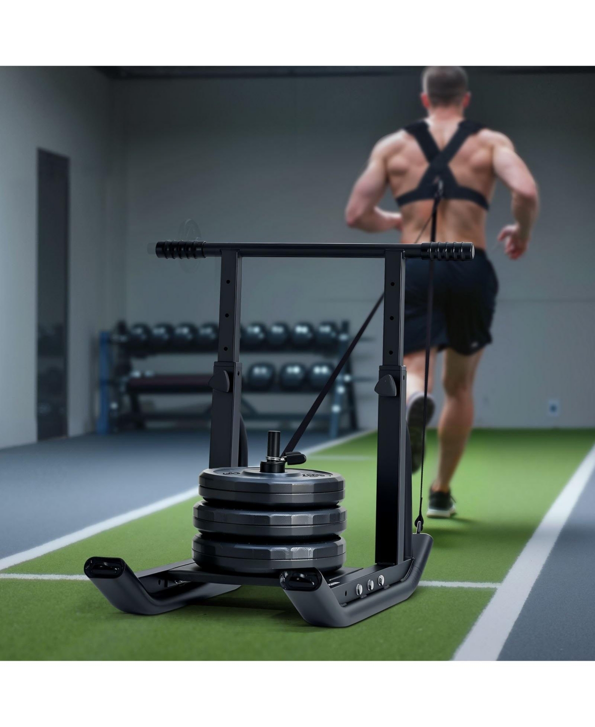 Sugift Steel Power Weight Sled with Adjustable T-Bar Handle and Pulling Harness