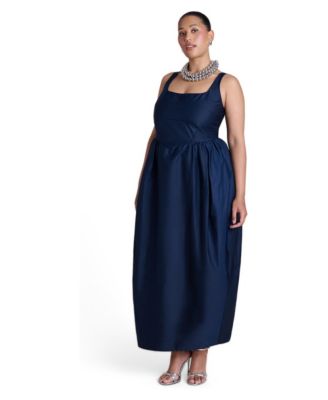 Plus Size Pleated Square Neck Gown