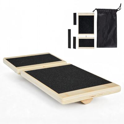 Compact Wooden Foot and Ankle Balance Board Wobble Trainer with Storage Bag