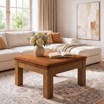Square Coffee Table, Wooden Circle Accent Cocktail Table, Industrial Center Tables