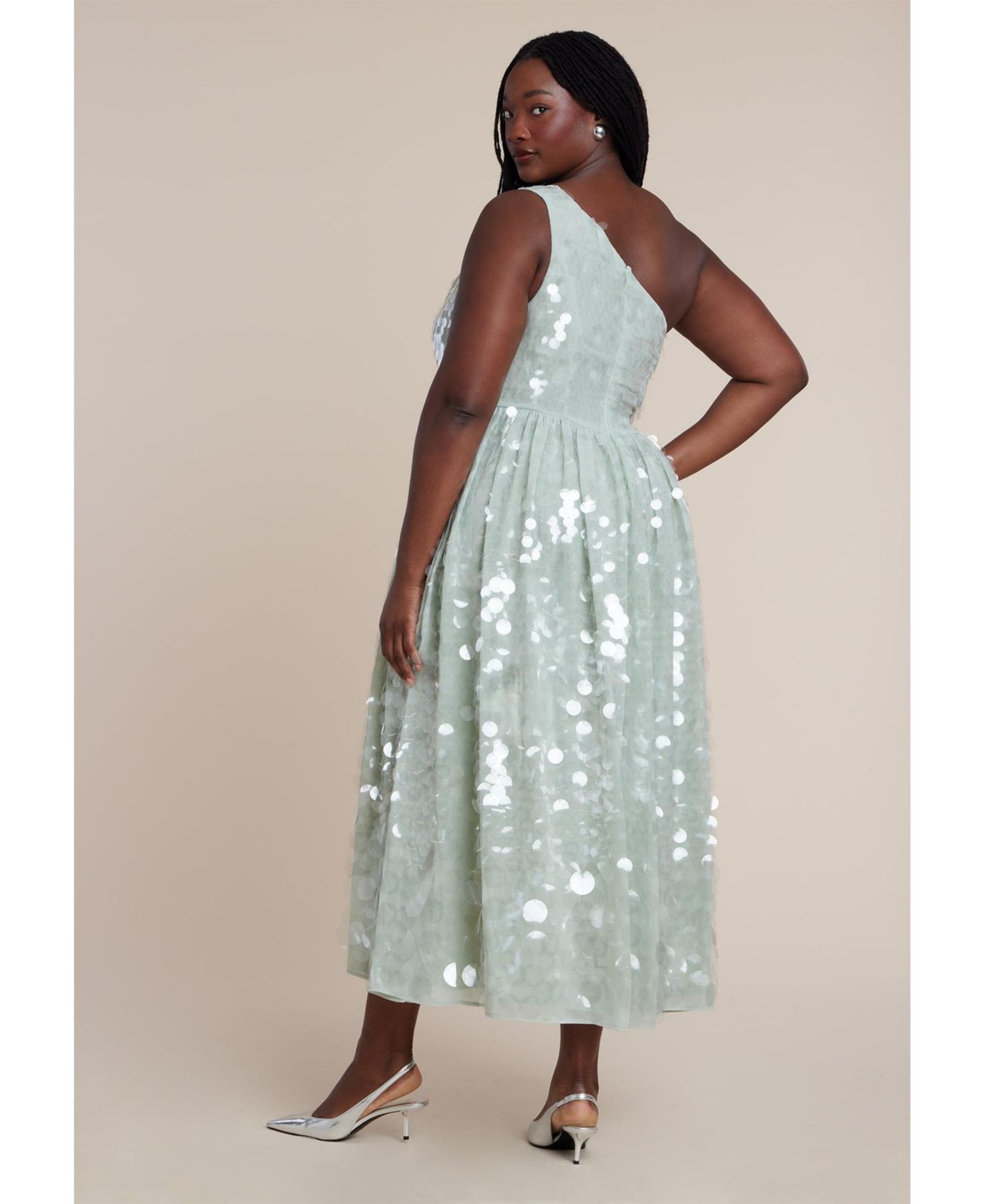 Plus Size Paillette One-Shoulder Dress