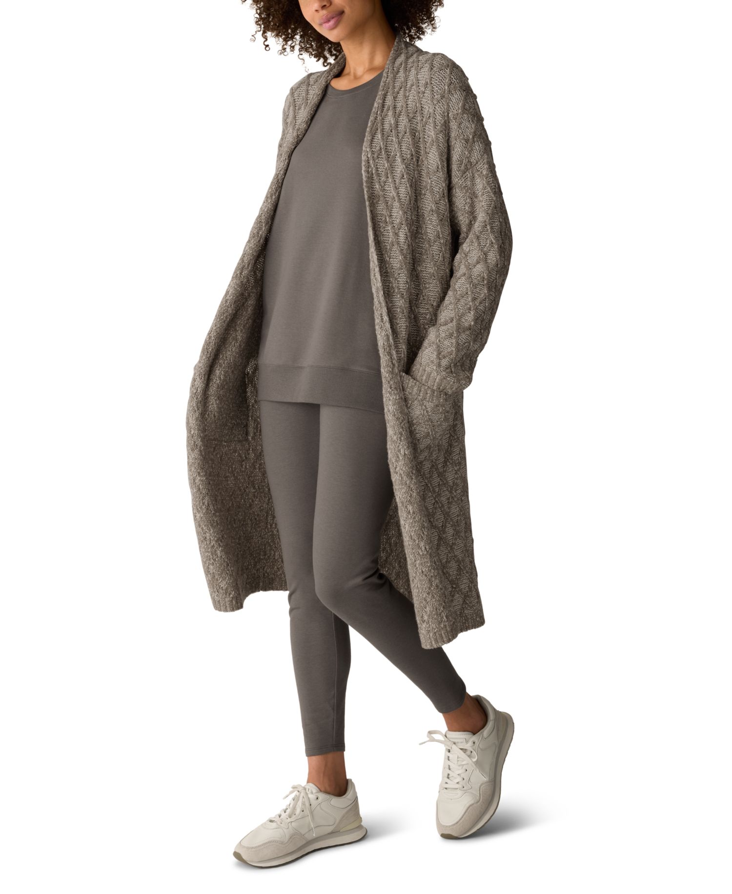 Women's Peruvian Cotton-Blend Boucle Fluff Long Cardigan Long-Sleeve High-Collar Cardigan