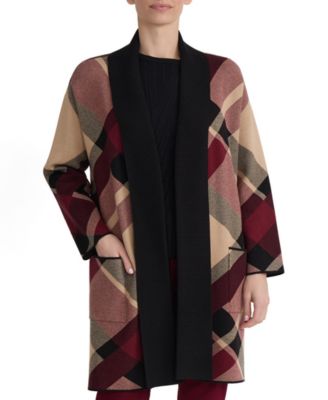 Plus Size Plaid Turnback Collar Cardigan