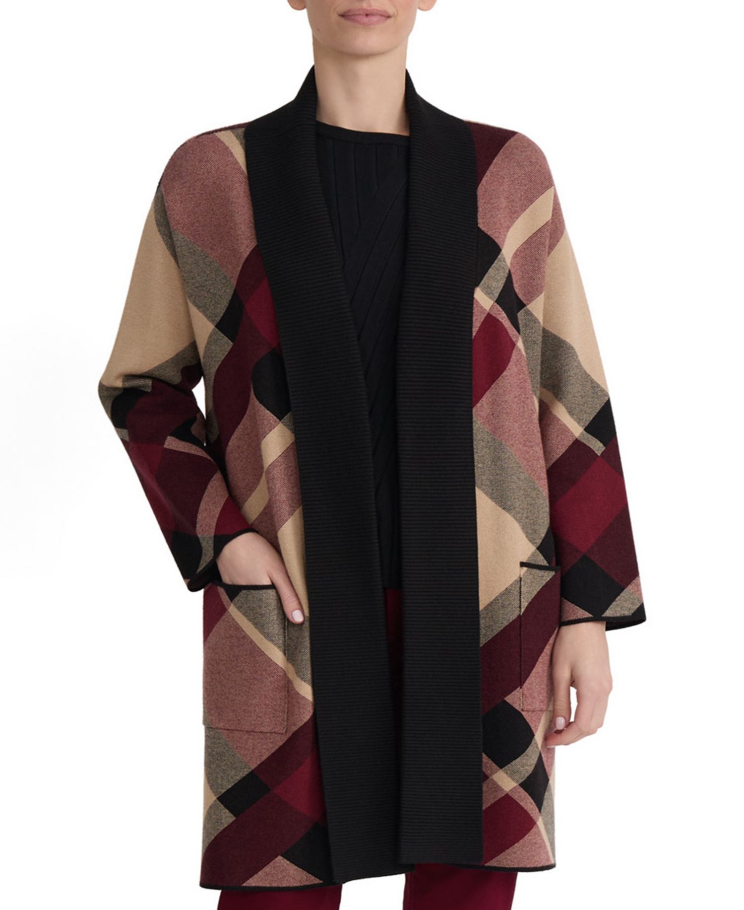 Plus Size Plaid Turnback Collar Cardigan