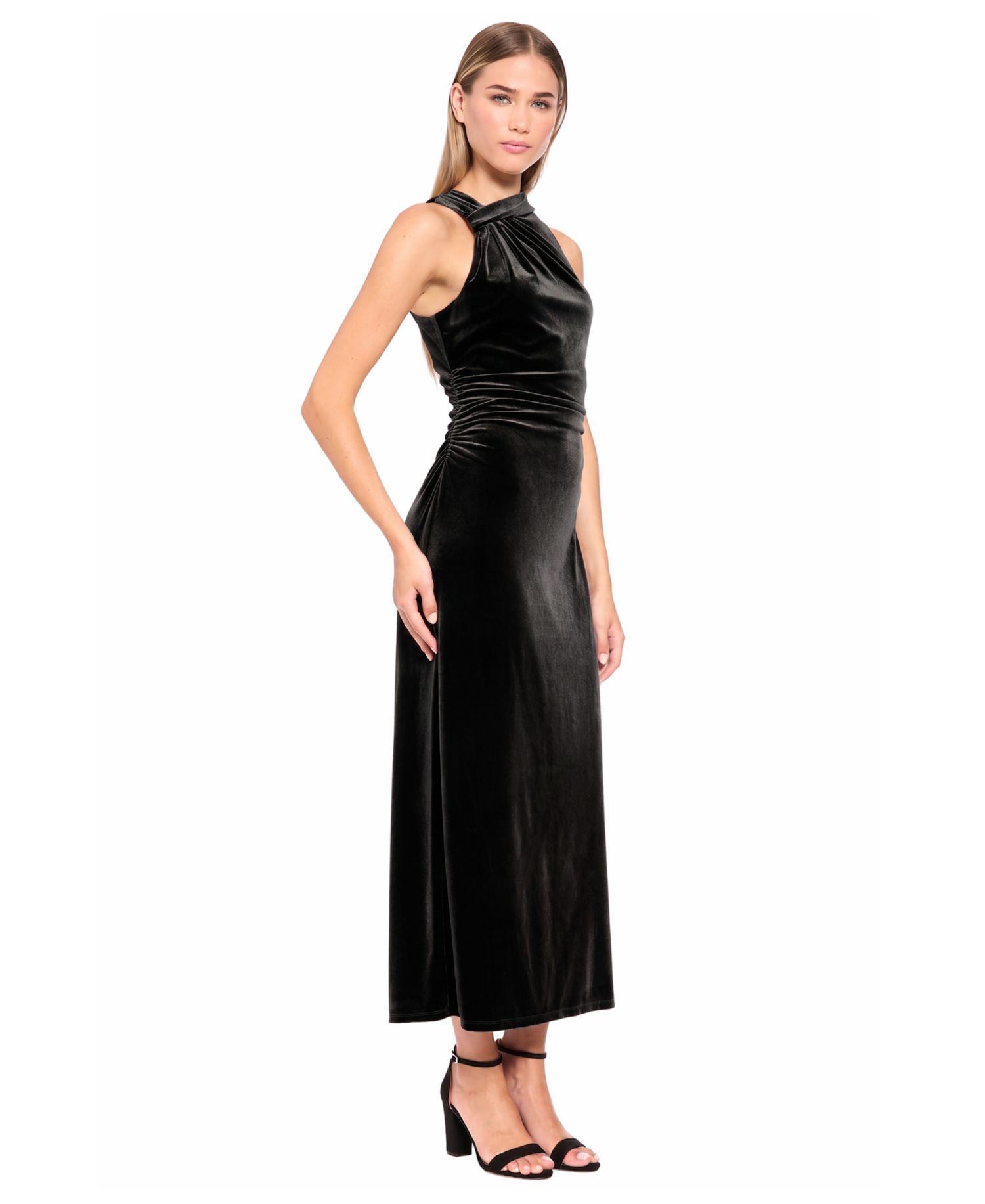 Women's Velvet Knot Shoulder Midi Dress