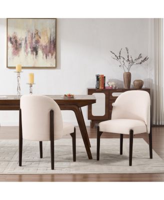 Set of 2 Small-Space Farmhouse Fabric Upholstered Wooden Dining Chairs, Natural Wood Legs 250 LBS Capacity
