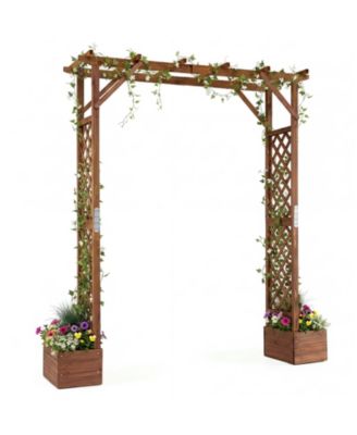 87 Inch Tall Wooden Garden Arbor with Planter Boxes and Hanging Roof for Plants
