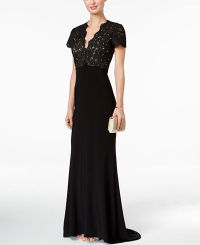 Betsy & Adam Lace Cutout-Back Gown