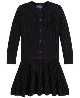Girls' 2T-6X Mini-Cable Cotton Cardigan and Skirt Set