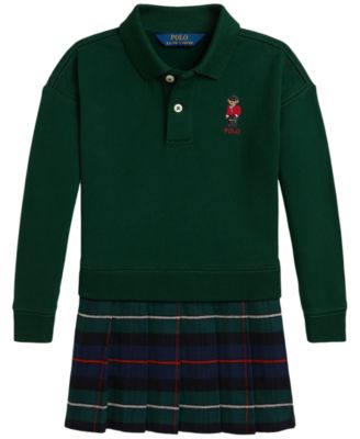 Girls' 2T-6X Polo Bear Pleated-Skirt Fleece Dress