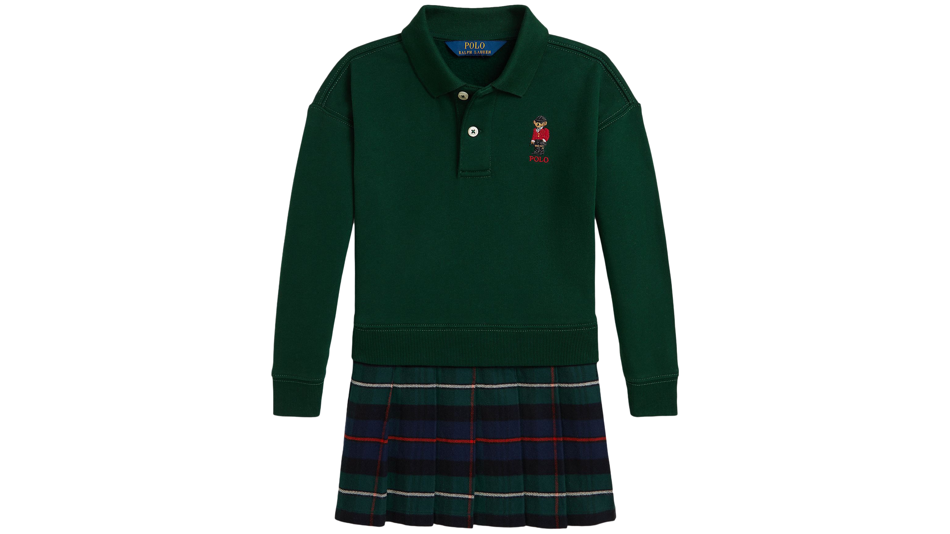 Polo Ralph Lauren Girls' 2T-6X Bear Pleated-Skirt Fleece Dress