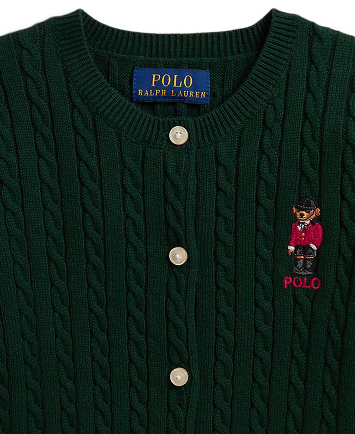 Girls' 2T-6X Polo Bear Mini-Cable Cardigan