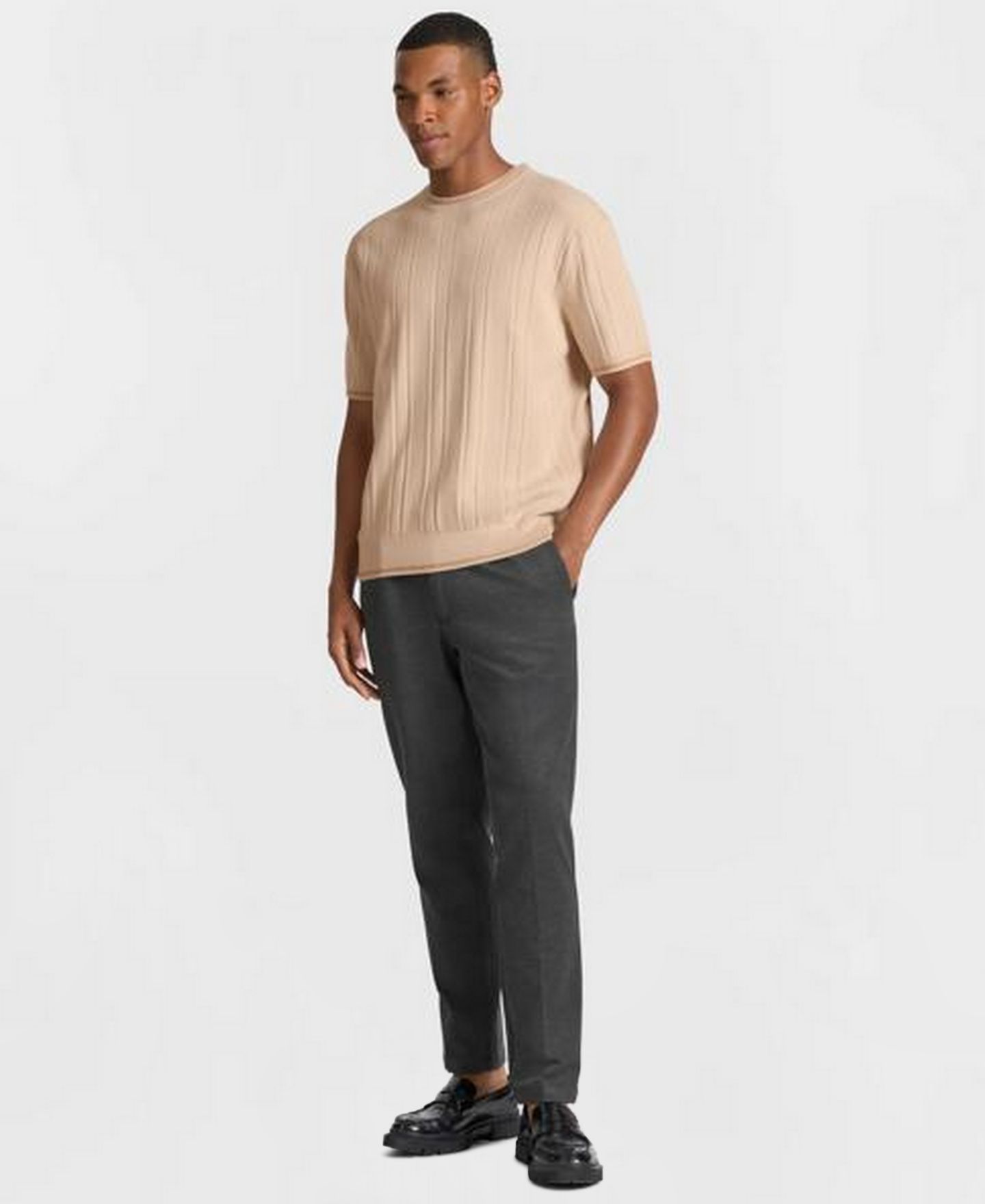 Мужской свитер Ted by Ted Baker Grosvenor Short-Sleeve Cotton Ribbed Crewneck, цвет: Бежевый — фото 4