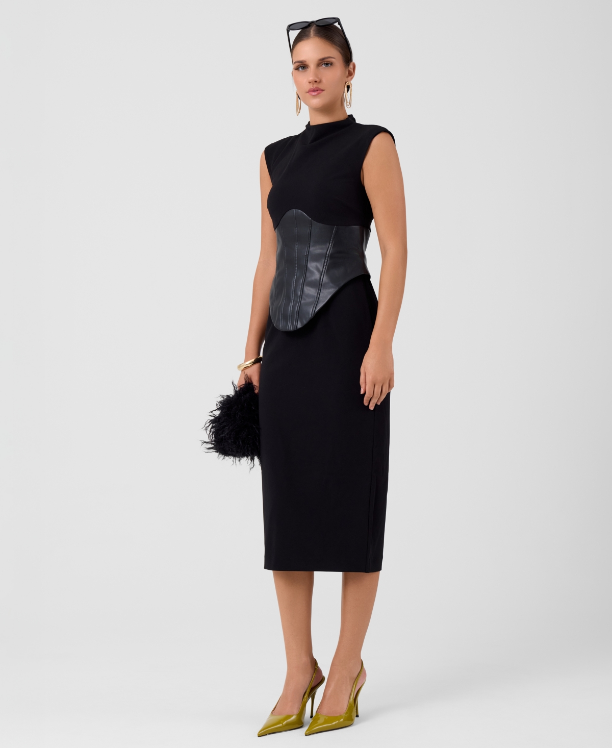 Rachel Rachel Roy Women's Donatella Mock Neck Sleeveless Corset Midi Dress