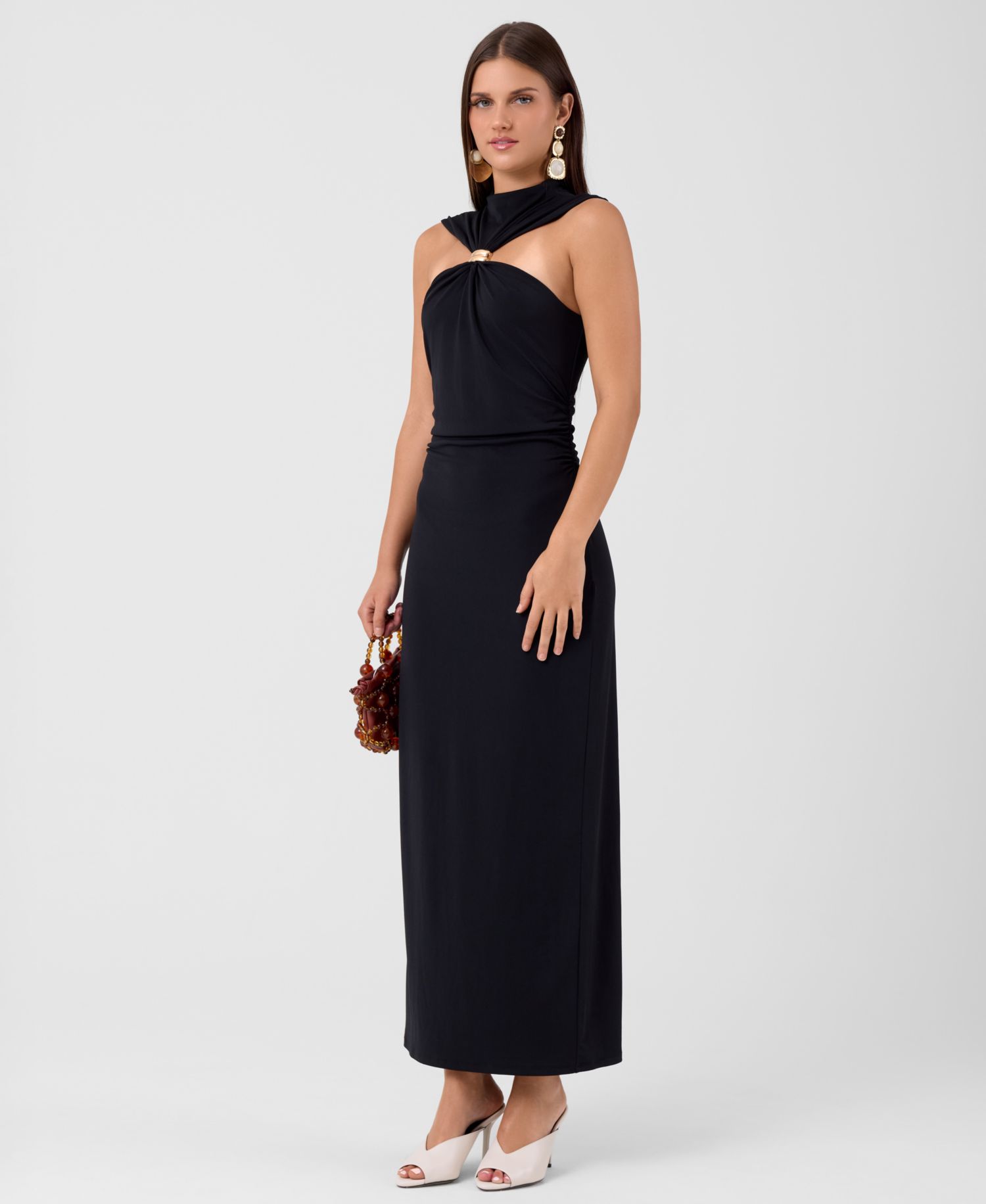Women's Pricilla Midi Halter Abstract-Print Shoulder-Cutout Dress