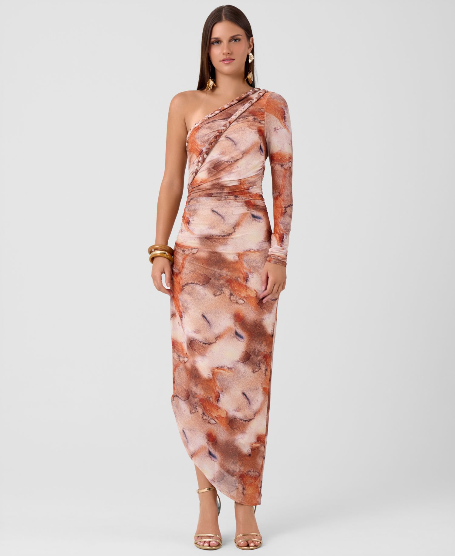 Women's Noa One-Shoulder Long-Sleeve Ruched Midi Dress