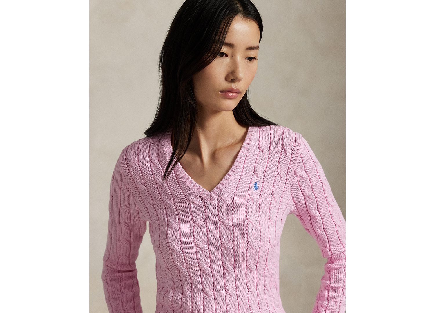Women's Cable-Knit Cotton V-Neck Sweater