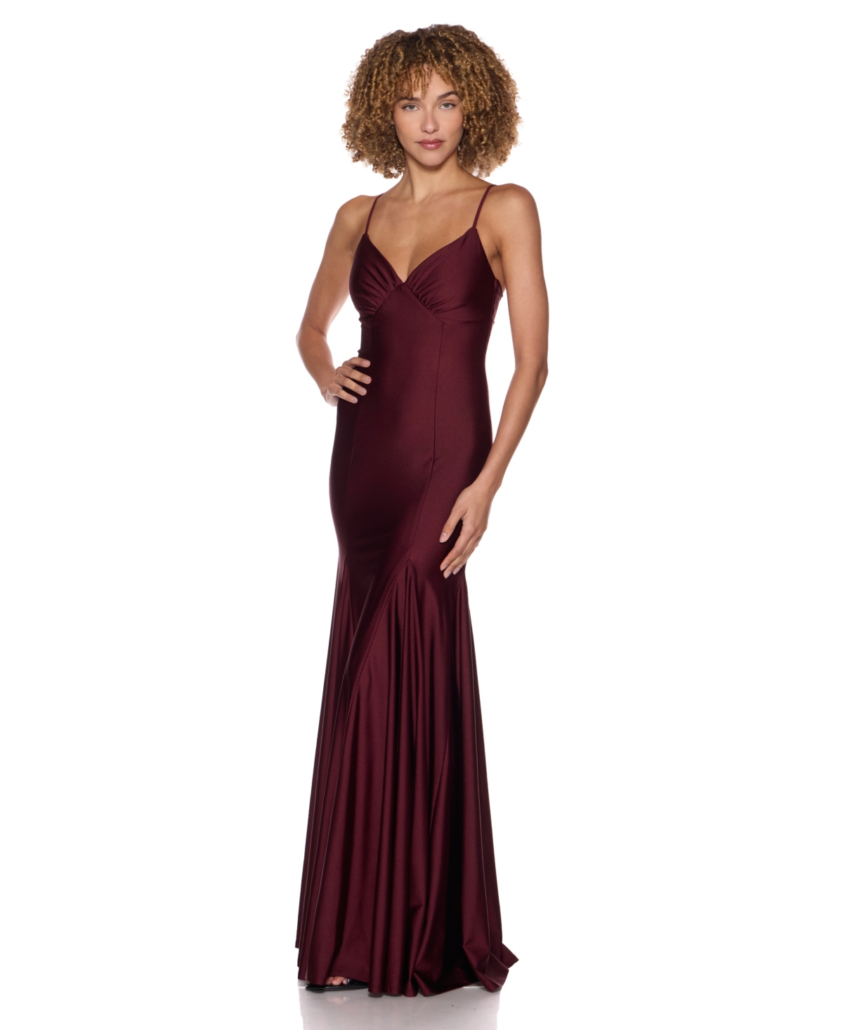 B Darlin Juniors' V-Neck Shiny Knit Gown