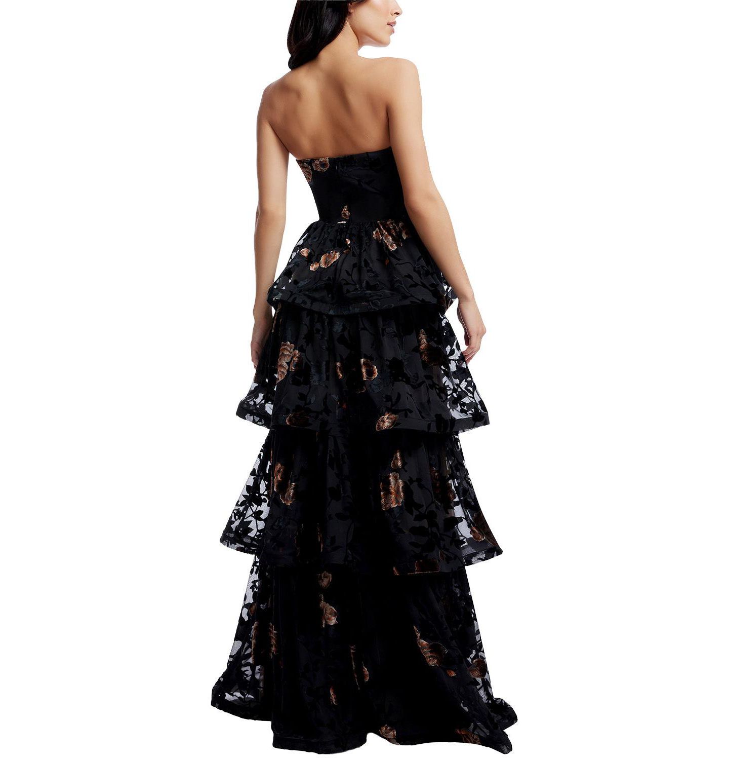 Женское платье Dress the Population Willa Strapless Tiered Floral-Print Gown, цвет: Чёрный разноцветный — фото 4