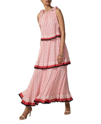 Women's Printed Halter Tiered Midi Dress