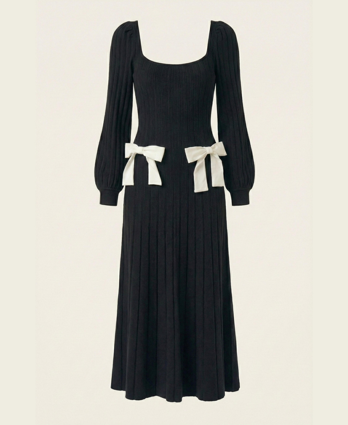Modenaire Women's Front Bow Detail Ribbed-Knit Midi Dress