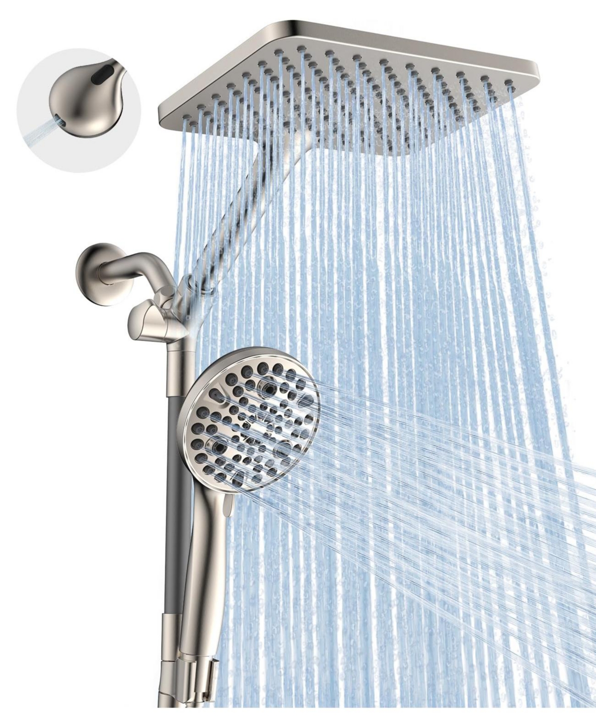 Cyqbd 10" Dual Handheld Shower Head 2-in-1 Rain System 10 Modes Power Wash