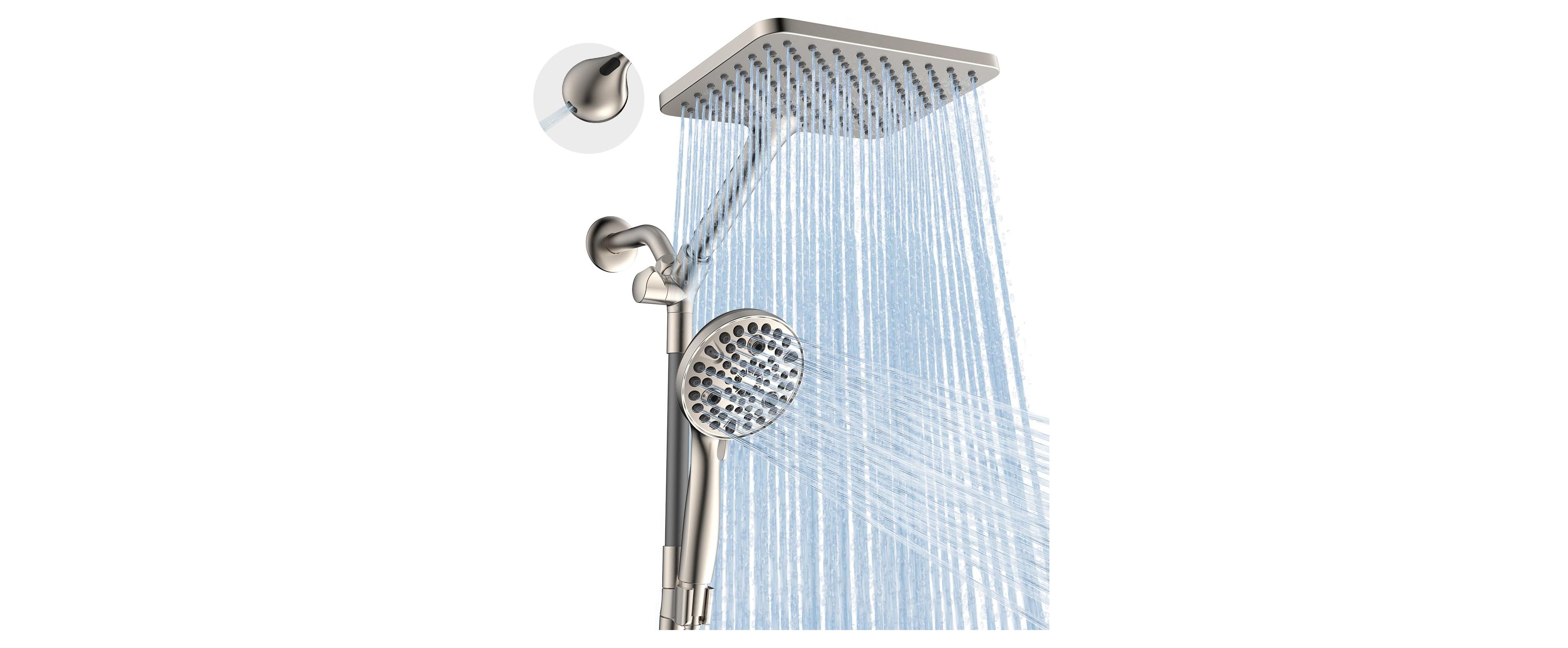 Cyqbd 10" Dual Handheld Shower Head 2-in-1 Rain System 10 Modes Power Wash