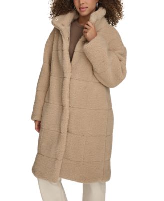 Women's Long Sherpa Snap-Closure Teddy Coat