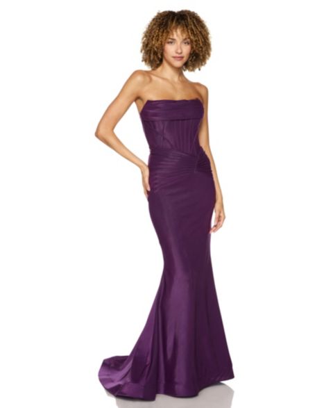 Женские платья Alex & Sophia Juniors' Strapless Shiny Knit Front-Drape Gown, цвет: Сливовый