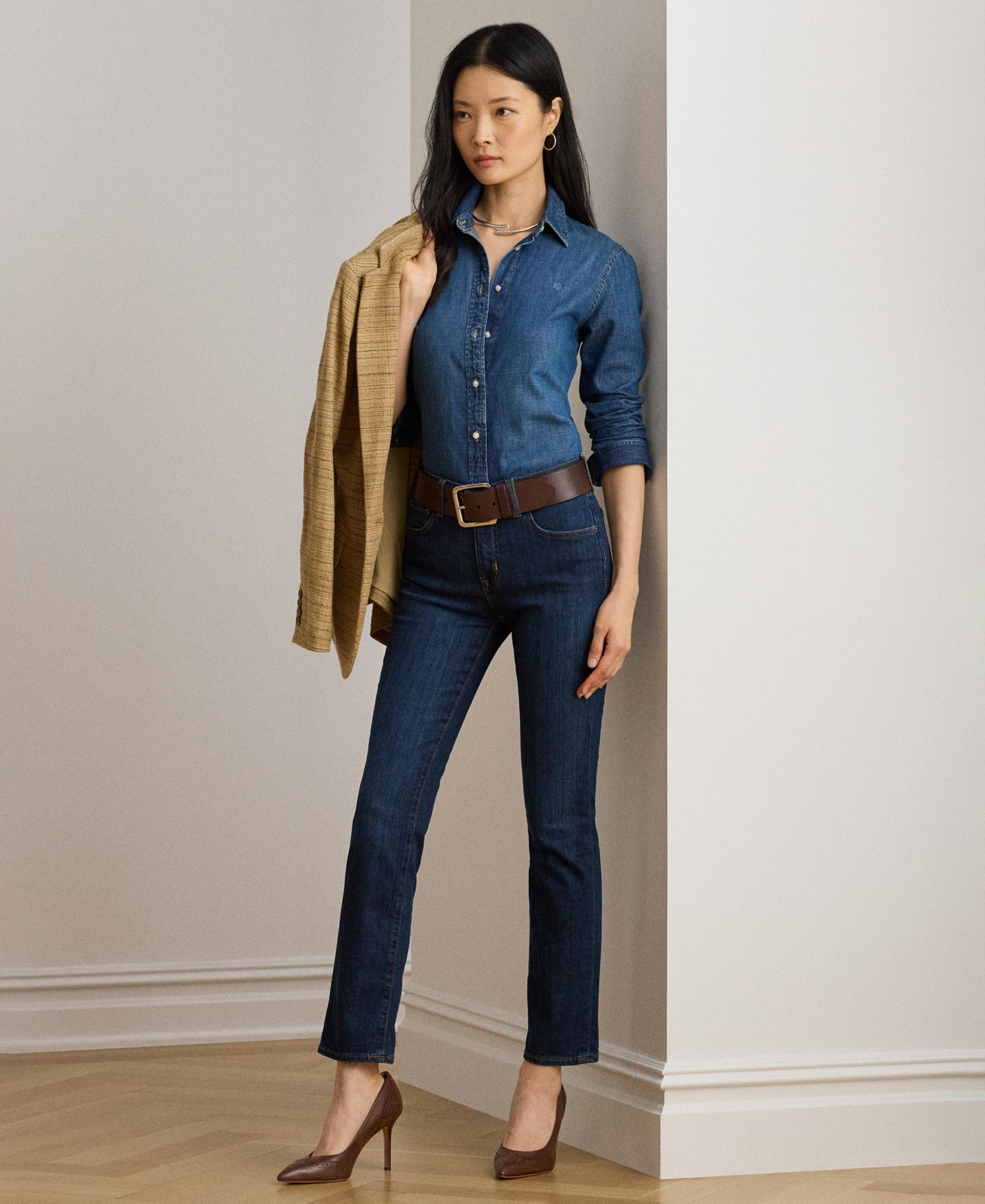 Женская рубашка Lauren Ralph Lauren Straight-Fit Denim Shirt, цвет: Синий — фото 2