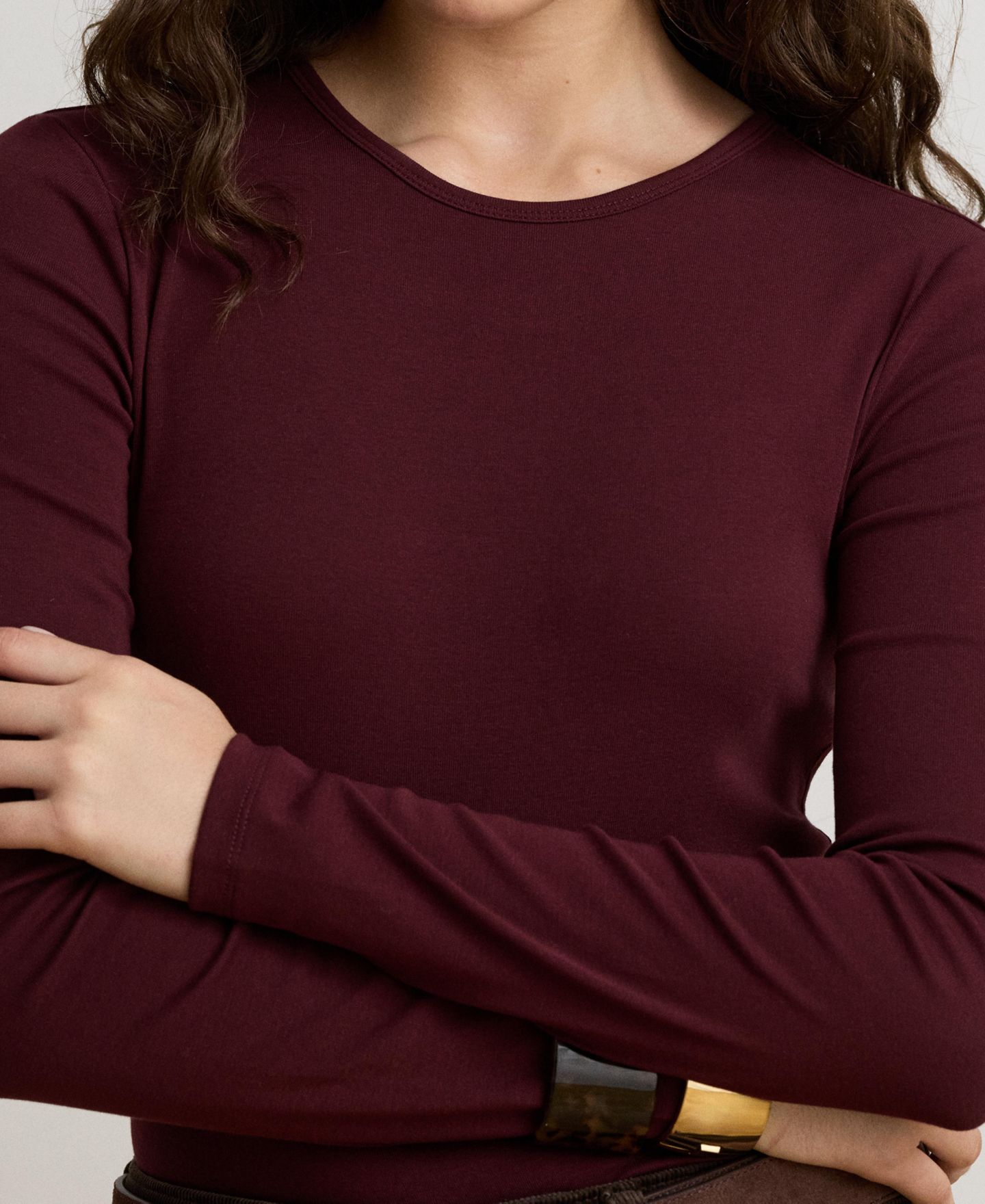 Женский топ Lauren Ralph Lauren Cotton-Blend Long-Sleeve, цвет: Тёмный гранатовый — фото 3