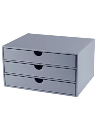 3 Drawer PU Leather Desktop Storage Box A4 File Organizer For Office Supplies