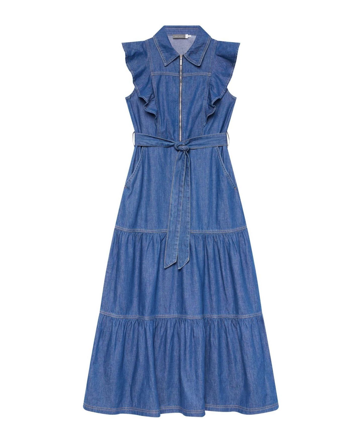 Женское платье Mint Velvet Denim Ruffle Maxi Shirt Dress, цвет: Синий — фото 5