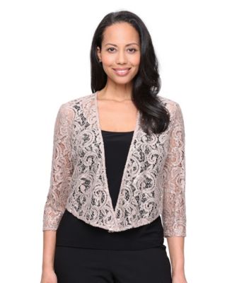 Women's Sequin-Lace 3/4-Sleeve V-Neck Coverup