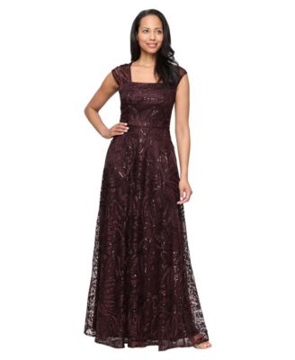 Women's Embroidered A-Line Square-Neckline Gown