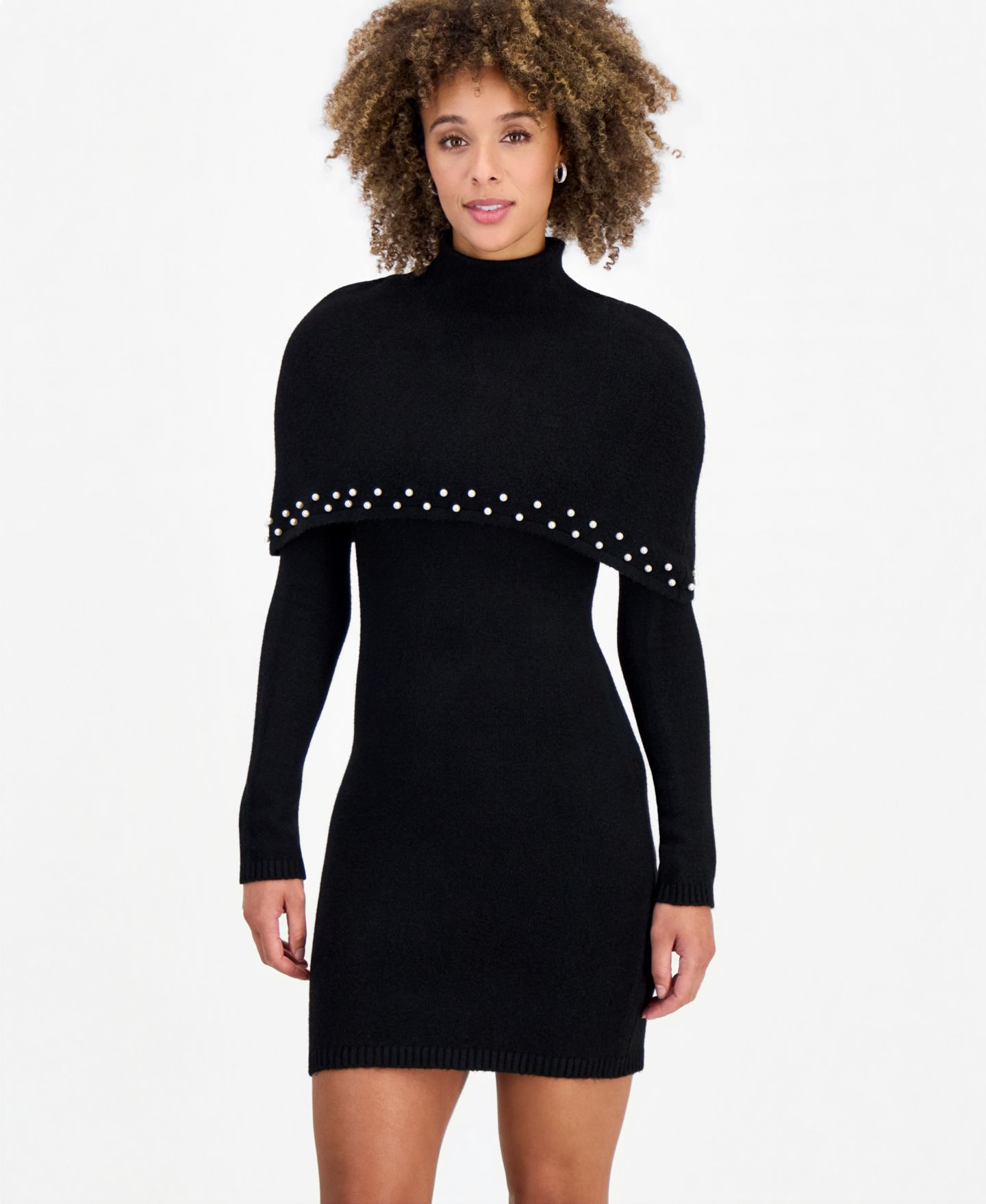 Женское платье INVITEE Long-Sleeve Mock-Neck Cape Sweater Dress, цвет: Чёрный — фото 4