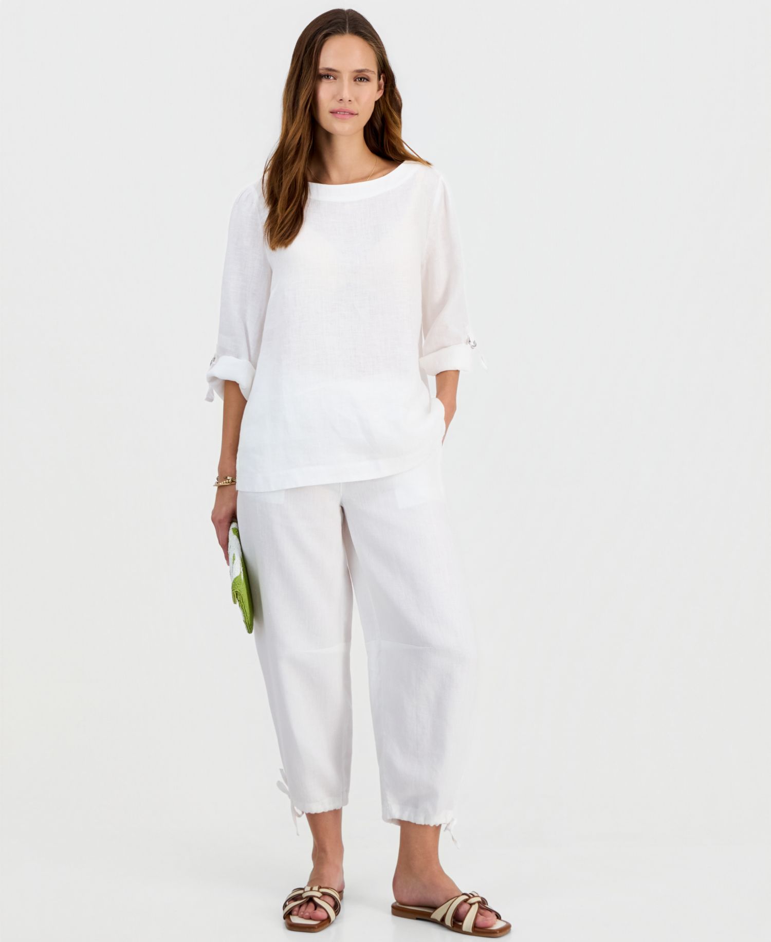 Petite 100% Linen Cuffed Top