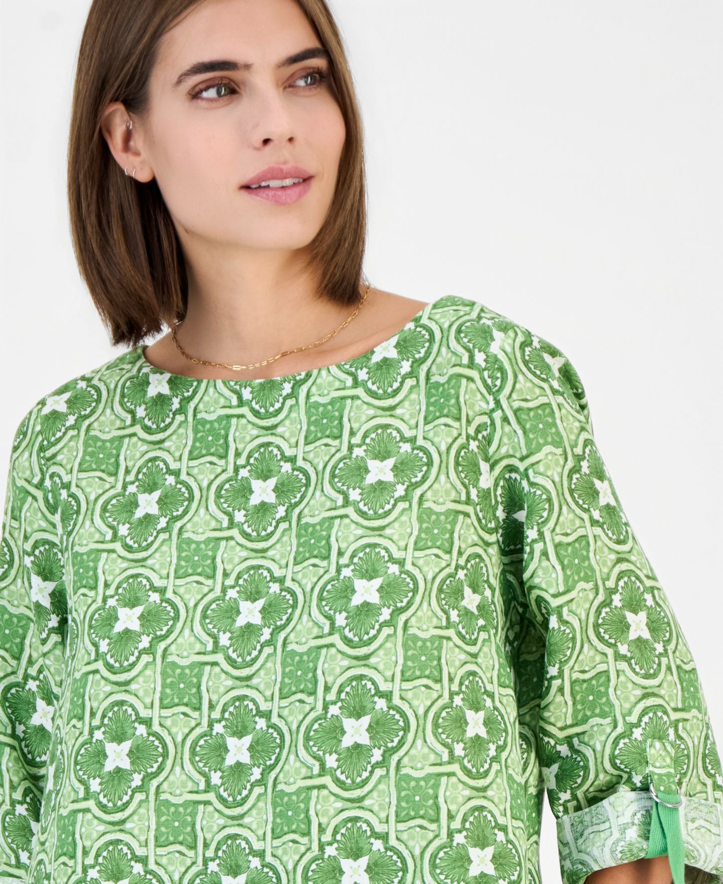 Женское платье Charter Club Scoop Neck 3/4-Sleeve with Roll-Tab 100% Linen, цвет: Antigua Placement Treetop — фото 4