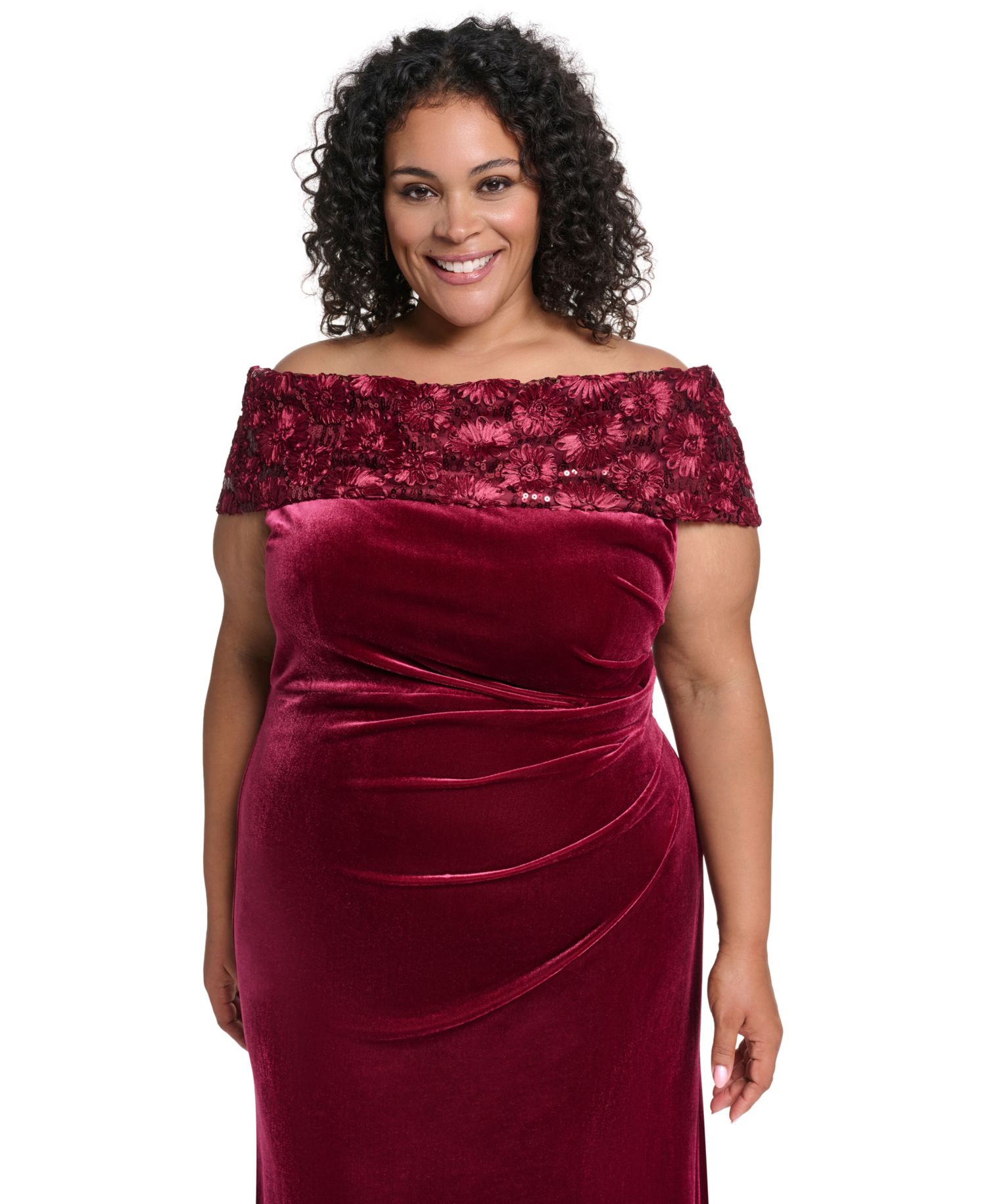 Plus Size Off-the-Shoulder Sequined Long Dress